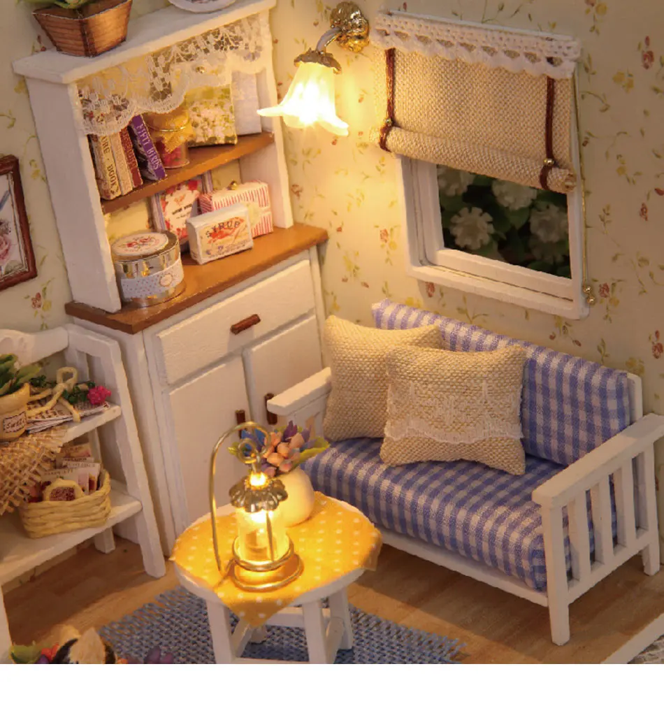 3D Деревянный Кукольный дом DIY Миниатюрный Кукольный домик с светодиодный светильник пылезащитный чехол для кукол мебель кукольный домик набор миниатюрных кукольных домиков