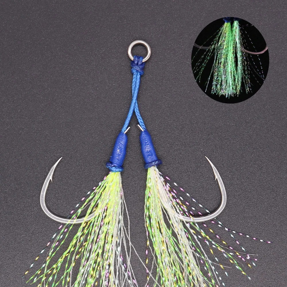 

CASTFUN Luminous Double Assist Hooks Slow Jigging Hooks With Glow Feather Fishing hook For Go Fishing Fishing Gear