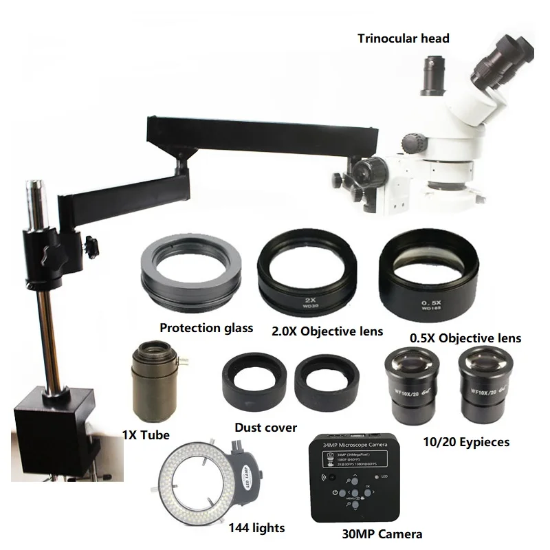 3.5X-90X Simul-Focal 3.5X 7X 45X 90X 180X Тринокулярный Стерео артикуляционный рычаг зажим микроскоп 34MP HDMI USB пайка камера телефон инструменты - Цвет: 3.5X-90X