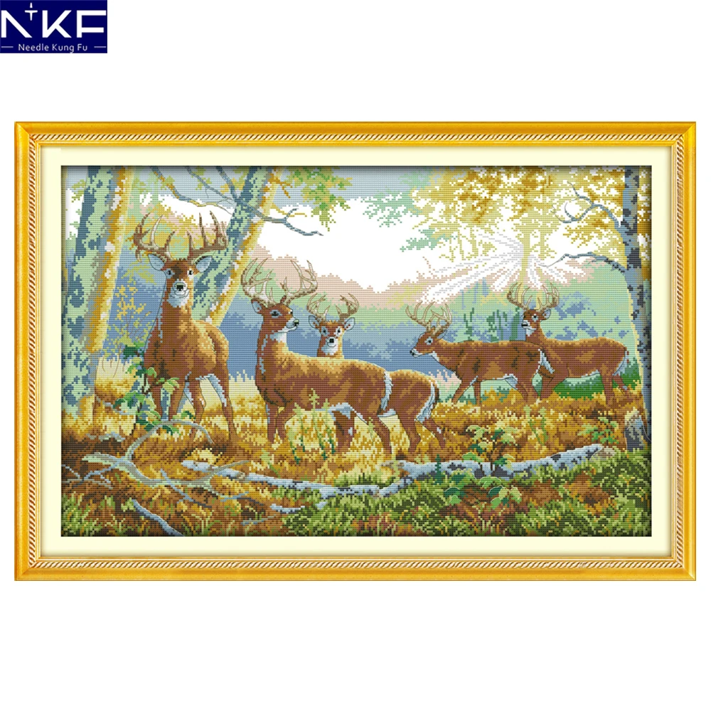 Набор для вышивки пять оленей в лесу|counted cross stitch|cross stitch christmascounted christmas |