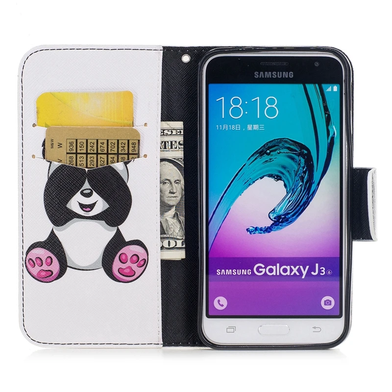 Чехол Etui для Samsung Galaxy J3 кожаный чехол-бумажник с пандой откидной 2016 J310 J320 J320F