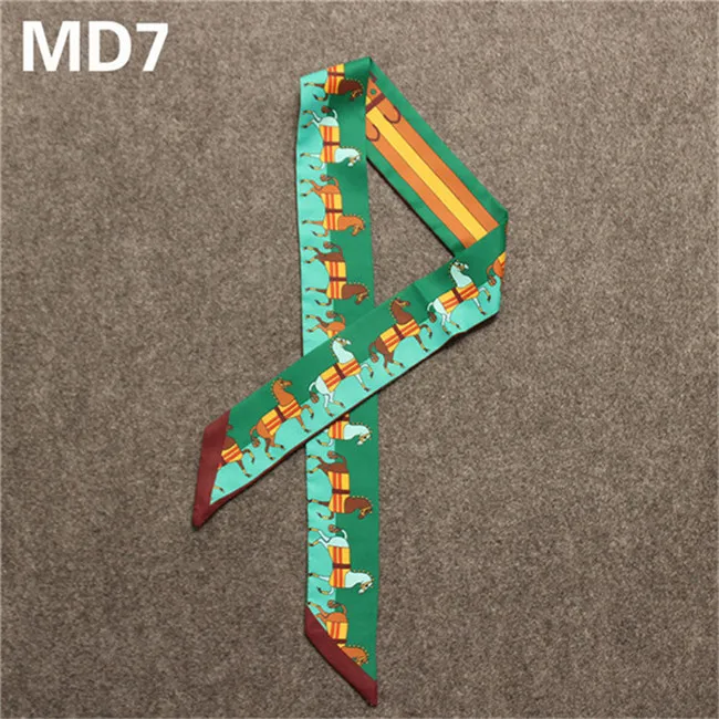 MD7 Новинка, женский шелковый шарф с принтом лошади, модный дизайн, повязка на голову, Сумка с лентой, роскошный бренд, длинные шарфы - Цвет: MD7