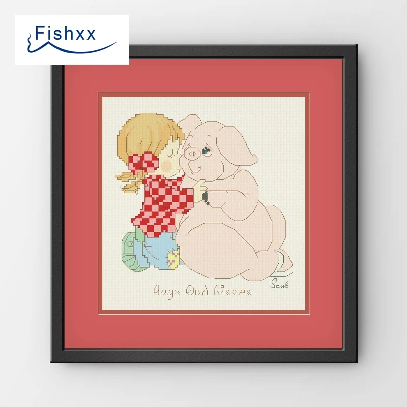 

European Style Hanging Pastoral Style Cartoon Characters Fishxx Cross Stitch Kit H232 Girl and Dear Little Pig