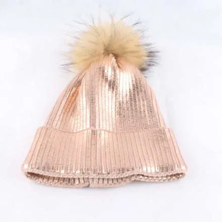Зимние шапки из меха норки для женщин, розовые женские шапки Skullies Beanies с натуральным мехом енота, шапка с помпоном, Женская Вязаная Шапка-бини - Цвет: Розовый