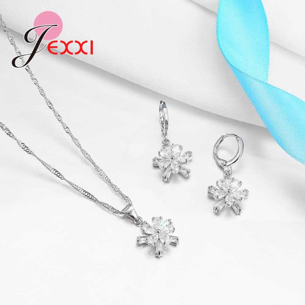 Женское ожерелье с цепочкой Delicate Blossom серьги-кольца из настоящего серебра 925