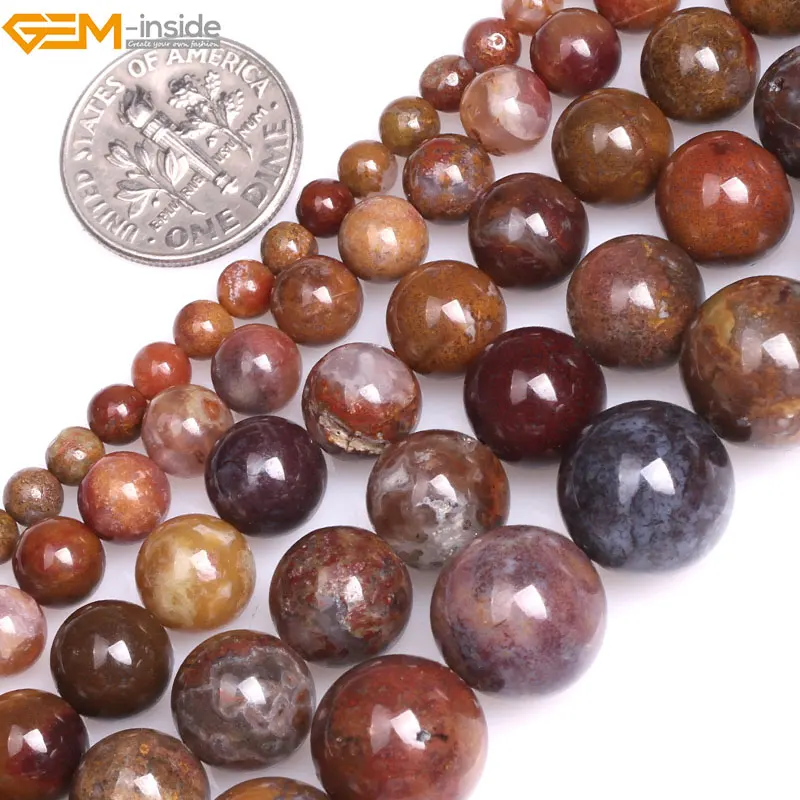 

4mm-12mm Round Natural Brown Mexico Aqua Nurerara Moss Agates Loose Beads for Jewelry Making Strand 15 inches Bracelet DIY
