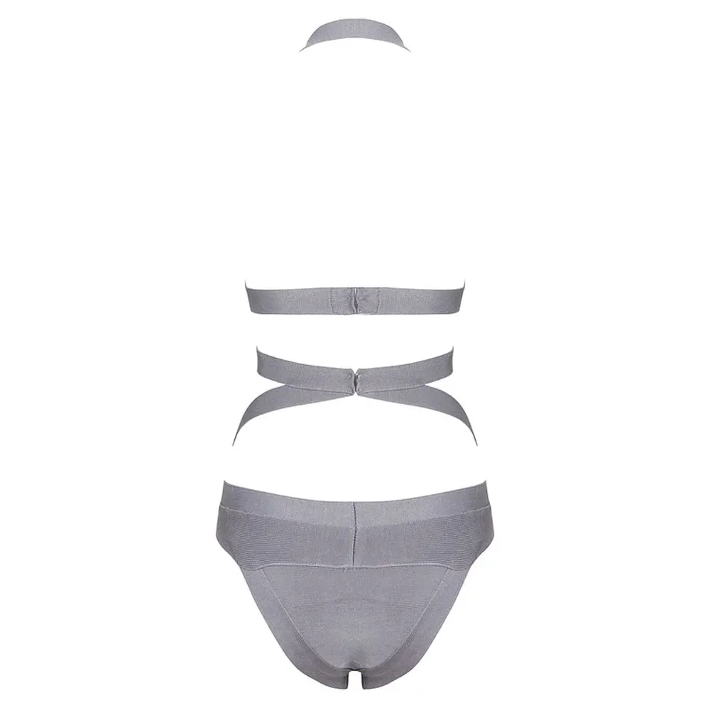 

one piece grey halter strappy padded bra backless cut out 2020 sexy rayon bandage swimsuit