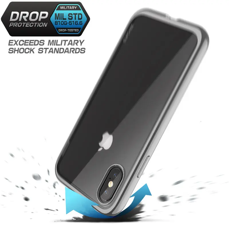 For iPhone X Xs Case SUPCASE UB Electro Full-Body Clear Plated Glitter Slim Hybrid Cover with Built-in Screen Protector |