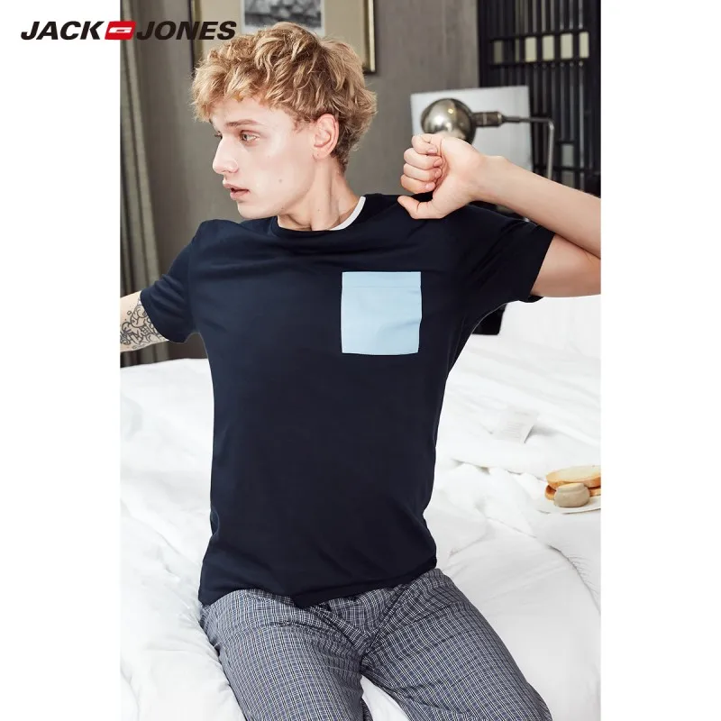 JackJones Мужская хлопковая футболка с контрастными Соединенными карманами