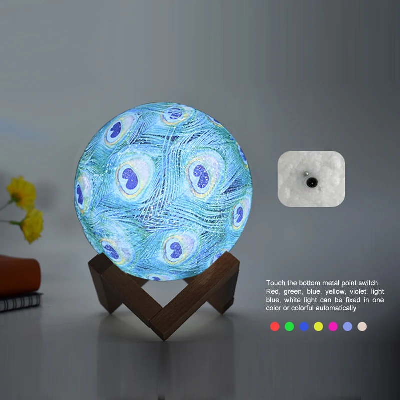 15 см луна лампа павлиньи перья дизайн ночные светильники яркость регулируемая