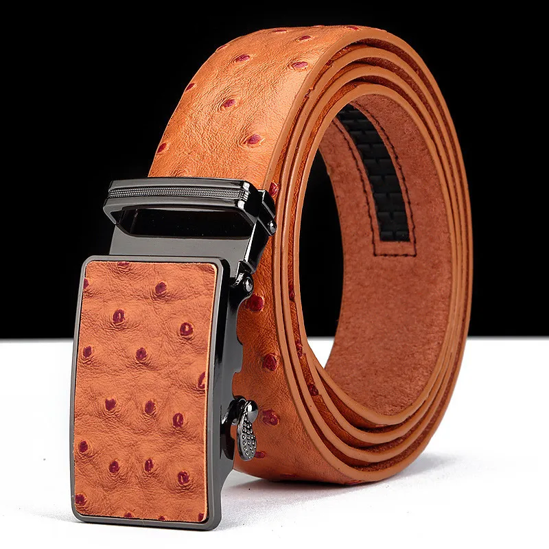 LGFD17920  Men  Ostrich  leather   design  fleece inside  ratchet buckle brown split genuine leather belt