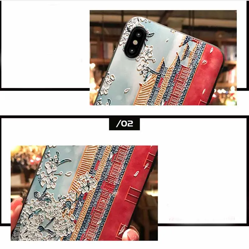 Vintage Chinese Style Forbidden City Embossed Cases for Iphone X XR XSMAX 6S 6plus 7 Plus 8 For Oppo R17 Vivo X20 Mate10 |