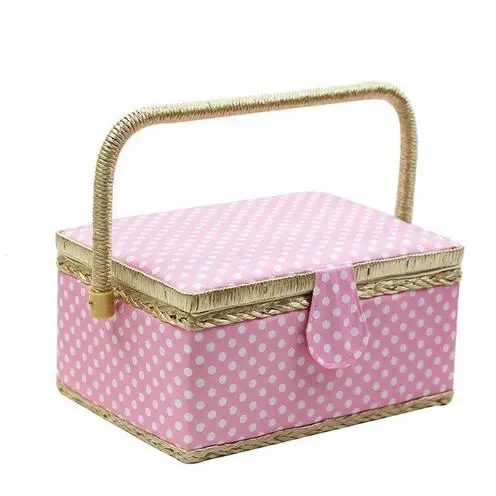 New Handmade Sewing Basket with Sewing Kit Accessories Fabric Crafts Sewing Tools Storage Box Christmas Box gift - Цвет: pink