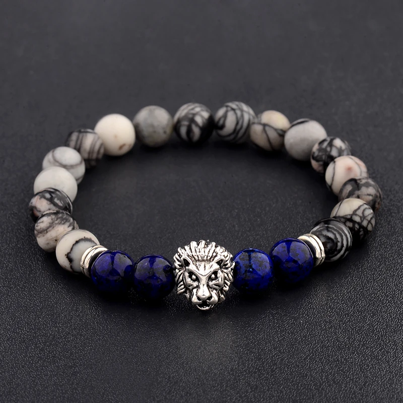 Браслет мужской золотой и серебряный цвет Шарм браслет со львом натуральные