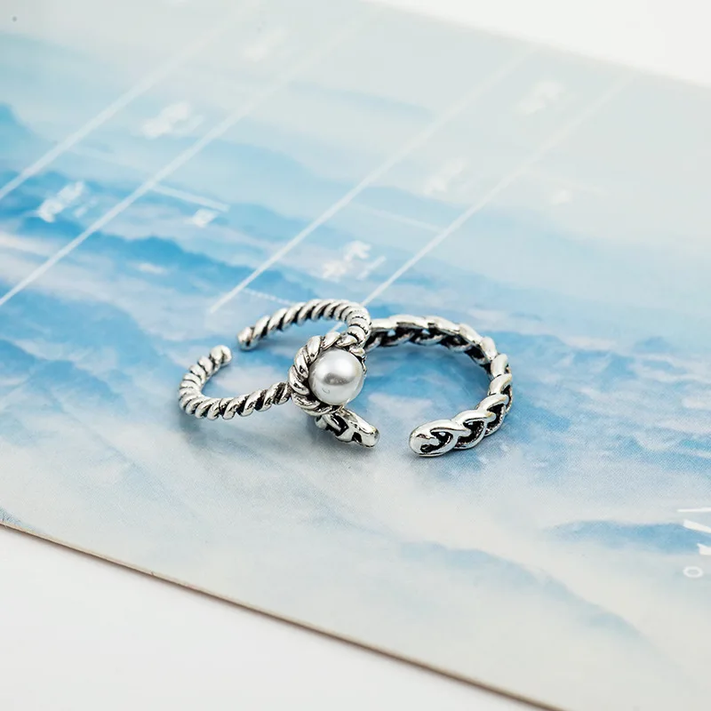 2 шт./компл. простые Стильные Плетеные кольца с искусственным жемчугом винтажные