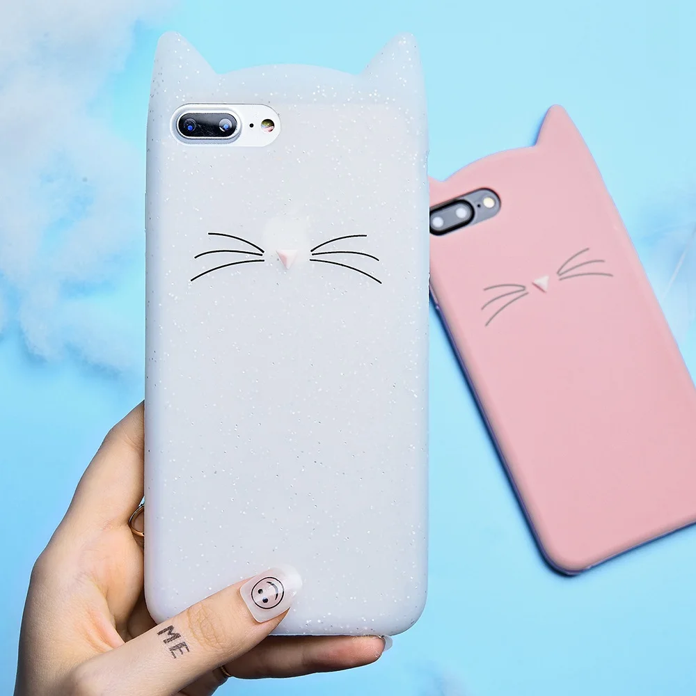 Tomkas Cat Beard Cases For iPhone 7 Case Cartoon Silicone Soft TPU Plain Anti knock Cover 6s 8 Plus X Funda |