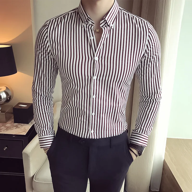 

Men's Striped Shirt 2019 New Button-Down Collar Cotton Dress Shirts Long Sleeve Business Smart Casual Clothing 4XL CS56