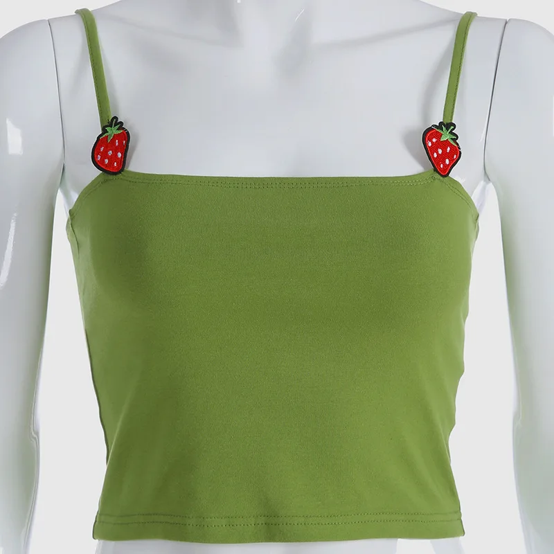Женский укороченный топ с милым клубничным ремешком на лето 2019|Майки| |