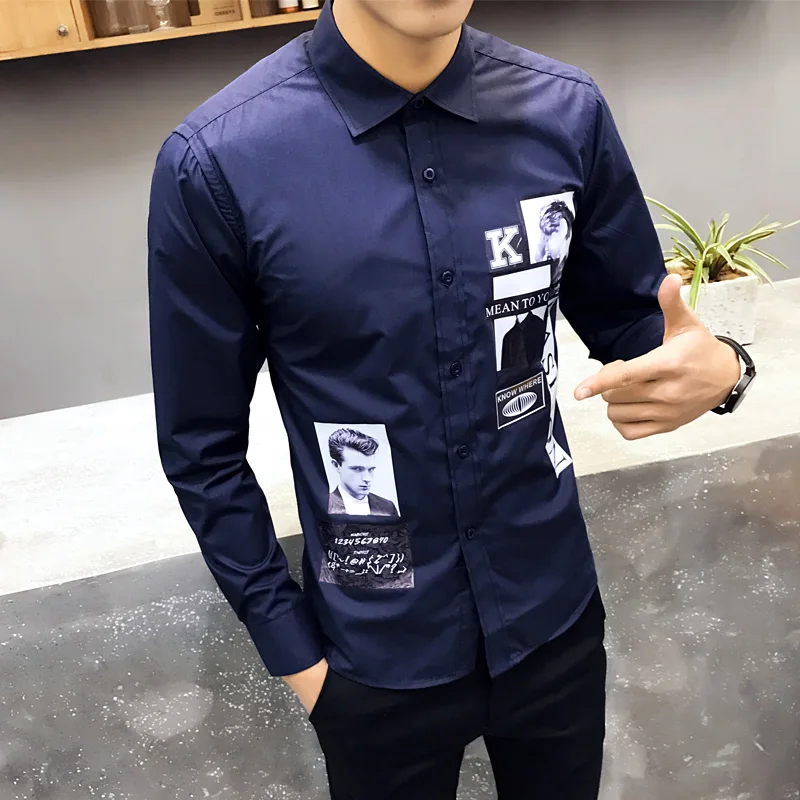 Новинка 2017 Весенняя Мужская Повседневная рубашка мужская с длинным рукавом