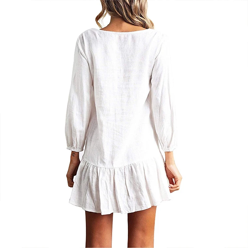 Сексуальное женское однобортное платье с v-образным вырезом и длинным рукавом