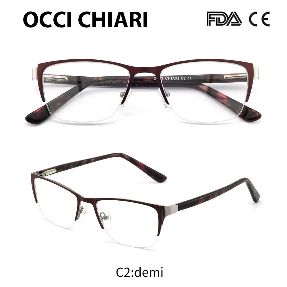 C2 demi OCCI CHIARI, женские очки, очки Oculos, половинная оправа,, модные ацетатные очки для близорукости, прозрачные линзы, оправа для глаз, W-COMITE - Frame Color: C2 demi
