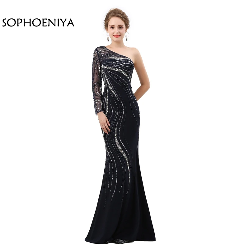 

New Arrival One shoulder Long sleeve evening dress 2021 Mermaid Evening dresses Avondjurken gala jurken evening gown