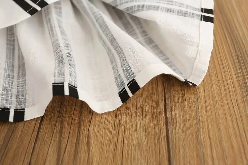 

Summer New Girl Shirts Black White Stripe Flare Sleeve Cotton Linen Loose Blouse Children Clothing 2-8Y C35