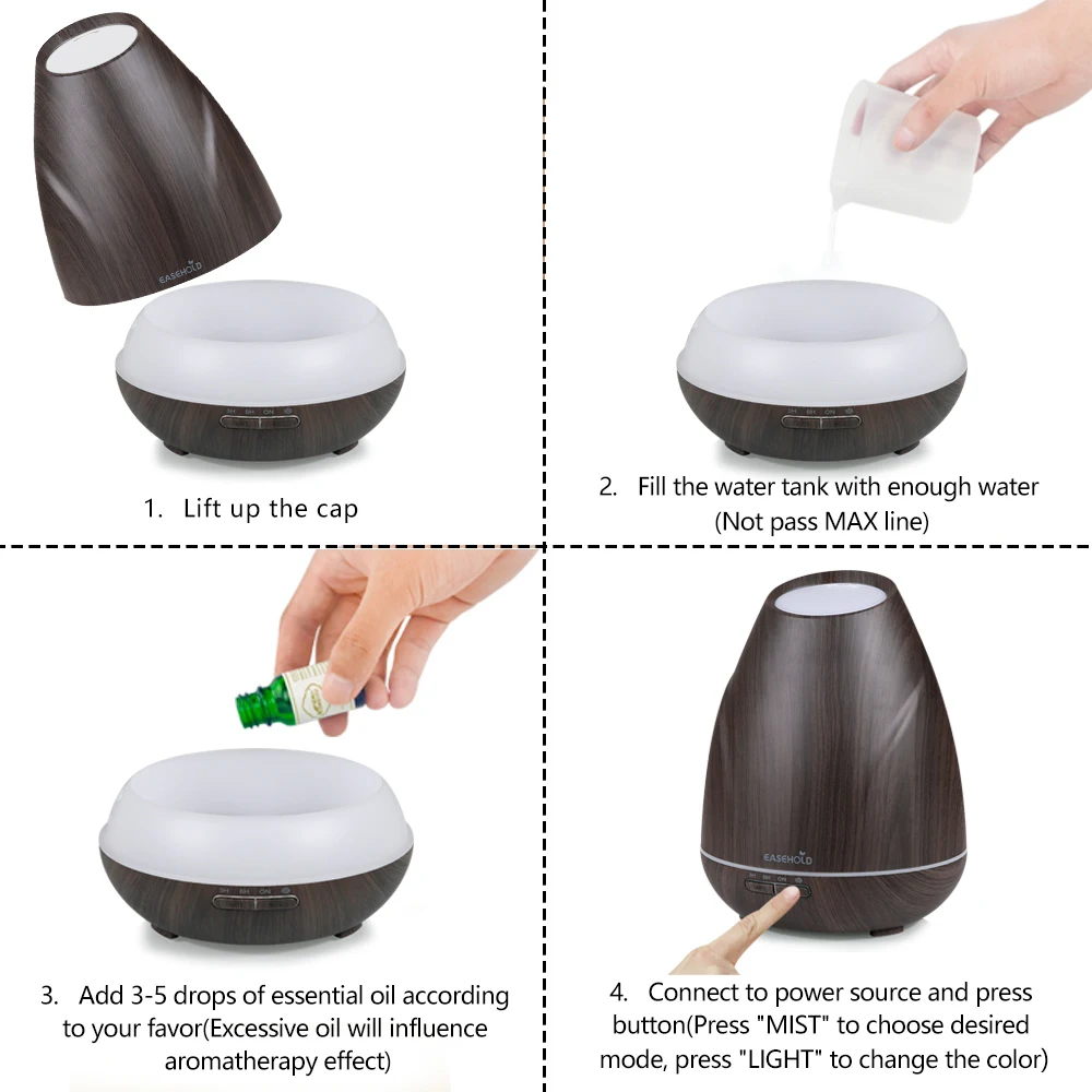 EASEHOLD ультразвуковой увлажнитель воздуха с ароматизатором 400 мл|cool mist humidifier|mist