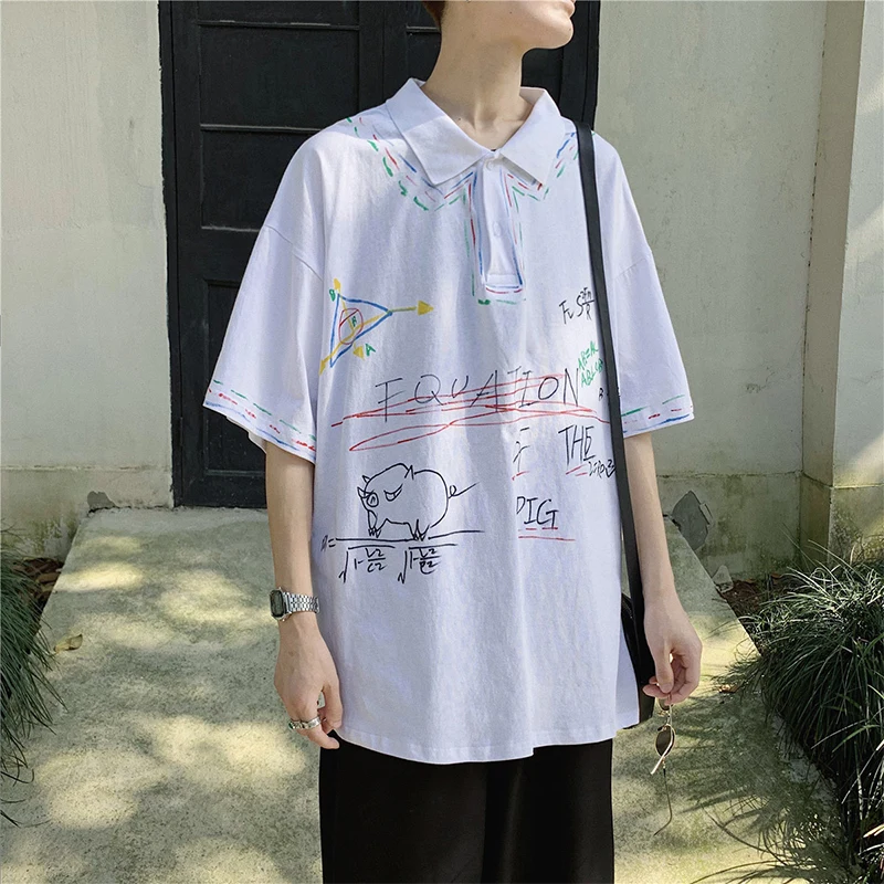 Мужская рубашка-поло с коротким рукавом Повседневная Свободная в Корейском