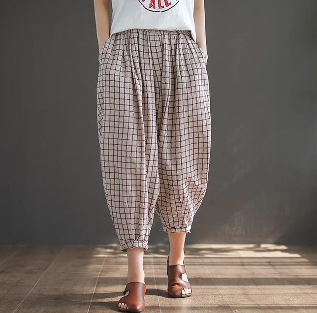 Летние брюки женские Ретро Свободные повседневные новые эластичные талии