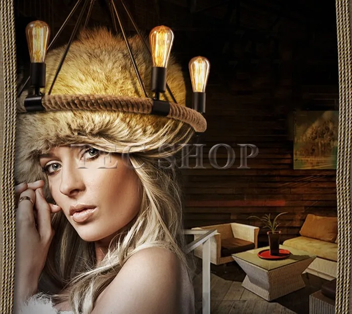 Лучшая цена Винтаж американский кантри из бечёвки Потолочные светильники