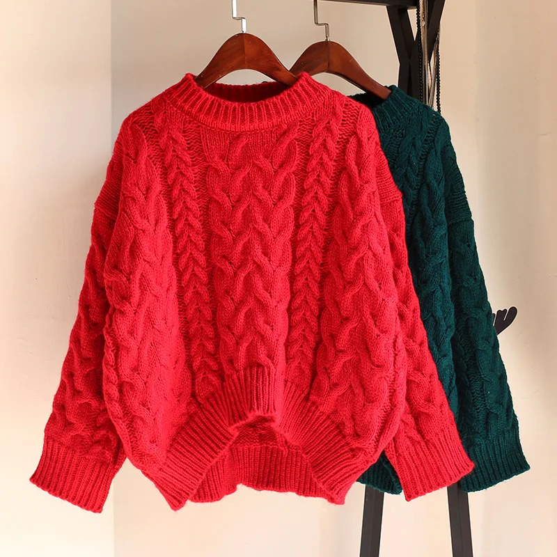OMCHION Pull Femme 2019 корейский Круглый вырез твист Плотный трикотаж шикарные свободные
