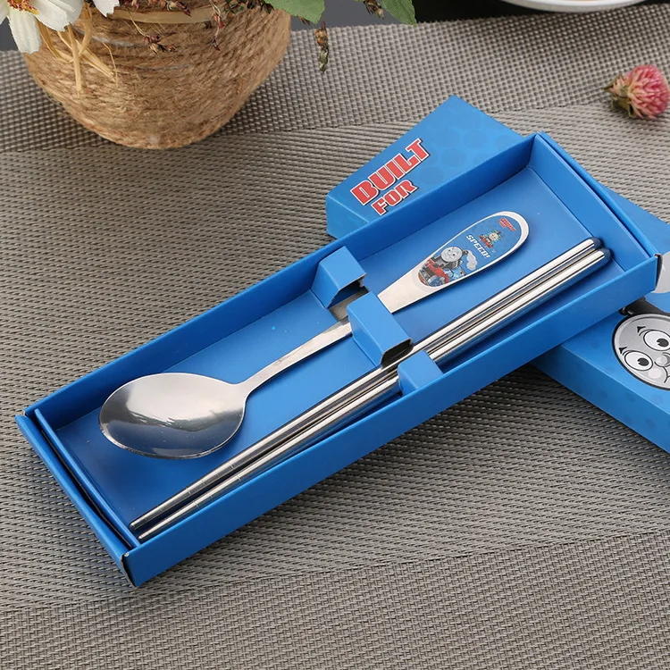 200sets stainless steel tableware suit chopsticks cartoon two pieces of children's portable wholesale | Дом и сад