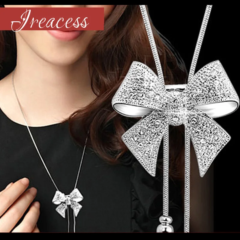 2018 новые длинные Австрийские хрустальные ожерелья с бантами и кулонами для
