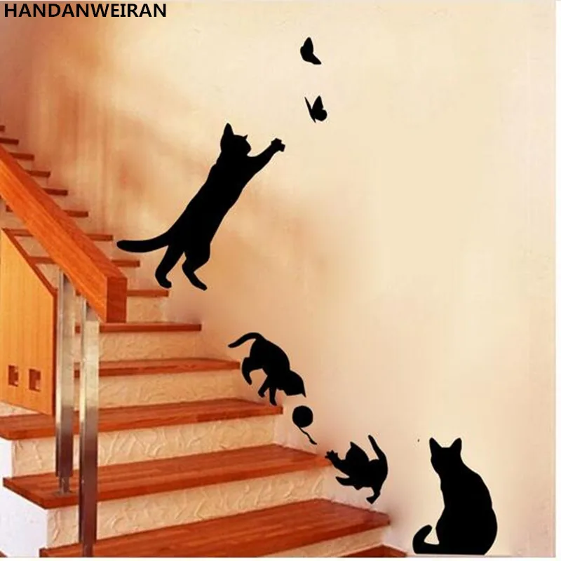 

2021 Hot Sale Cartoon Cute Black Cat Playing Wall Stickers For Children's Room Decoration Stickers Home Decal Art Mural