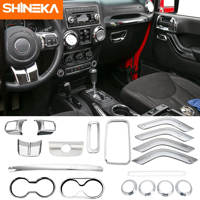 

SHINEKA Interior Mouldings 18Pcs High Quality Auto Accessories Set Interior Decoration Stickers Kit For Jeep Wrangler JK 2011+