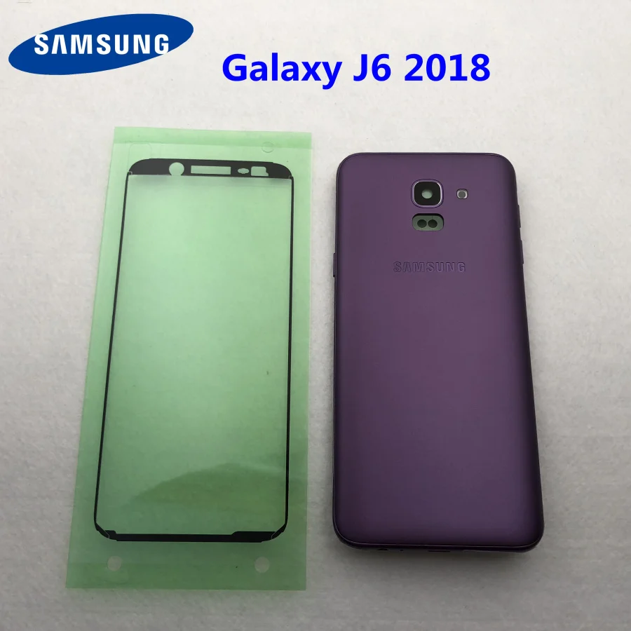 Purple Для samsung Galaxy J6 J600 J600F Задняя крышка батареи задняя средняя рамка J6 J600DS Корпус чехол замена крышка батареи - Цвет: Purple