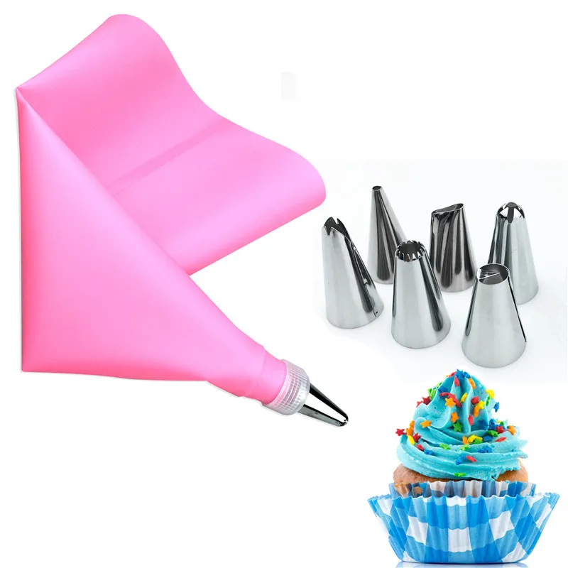 

VOGVIGO 8 PCS/Set Silicone Kitchen Accessories Icing Piping Cream Pastry Bag 6 Stainless Steel Nozzle Set DIY Cake Decor