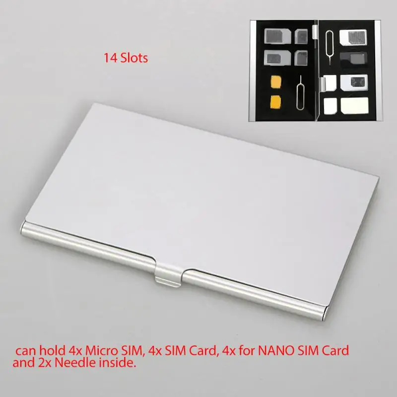 silver 14 slots 16 слотов/21 слота/14 слотов алюминиевый сплав SIM Micro Pin SIM карта коробка для хранения карт памяти Чехол протектор держатель - Цвет: silver 14 slots