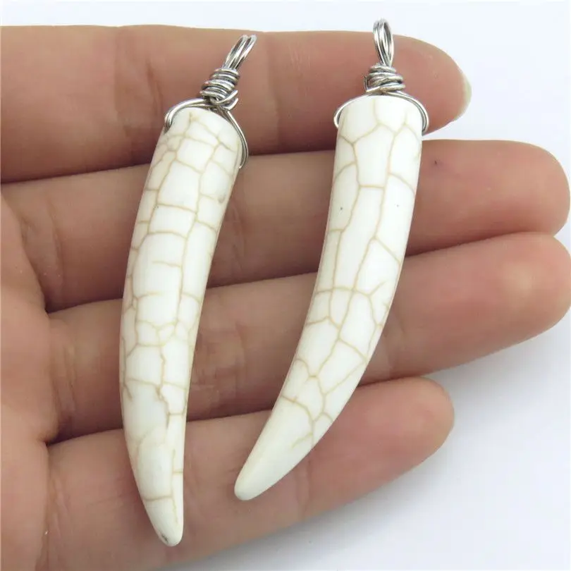 

4Pcs 60mm White Wolf Tooth Elephant's Tusk Ivory Dangle Charms Pendant For Men Necklaces Birthday Gift Jewelry Making