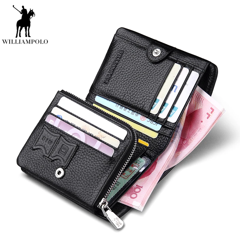 Williampolo человек Засов застежки-молнии Trifold короткие бумажник из натуральной кожи