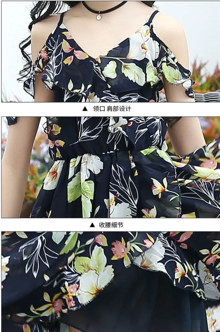 Girls Beach Dress Yellow Green Navy Blue Elegant Chiffon Summer Floral Princess Holiday Dresses Kids Clothes Party | Детская одежда и