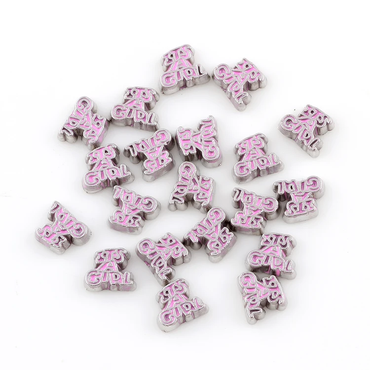 F354 Word Charm Pink Colors It's A Girl Charms For Floating Glass Locket 5*7mm |