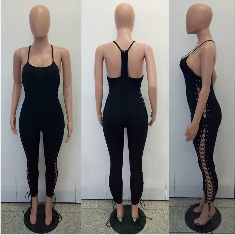 Летний стиль 2017 г. черный бинты комбинезон для женщин Bodycon ленты сексуальные