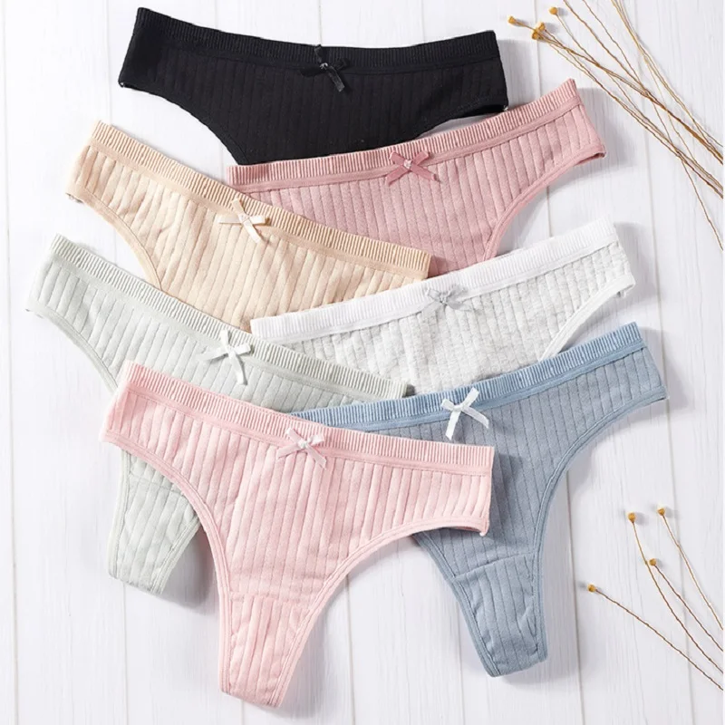 Female Panties Sexy thong Japanese Threaded cotton lining lovely Cute Sweet 2019 NEW Spring Kawaii G string Vertical stripes | Женская
