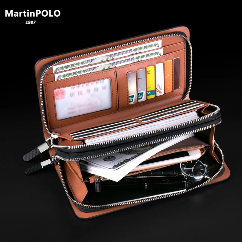 MartinPOLO Роскошный деловой мужской клатч на двойной молнии сумка из натуральной