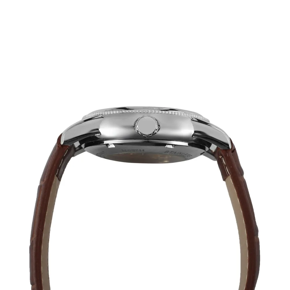 FORSINING механические часы серебряные модные из нержавеющей стали коричневые