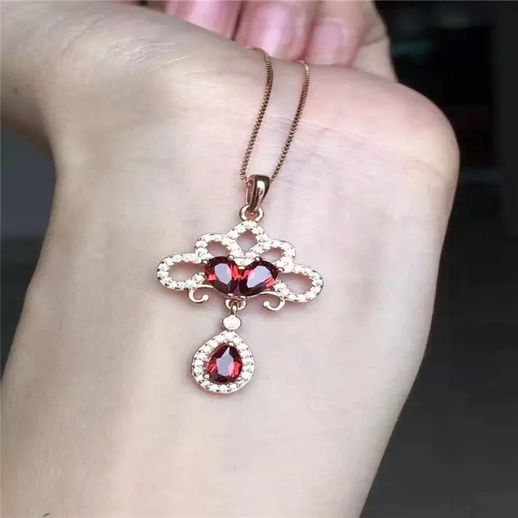

KJJEAXCMY boutique jewels 925 pure silver inlaid with natural garnet female bracelet ring pendant + necklace 2 pieces of jewelry