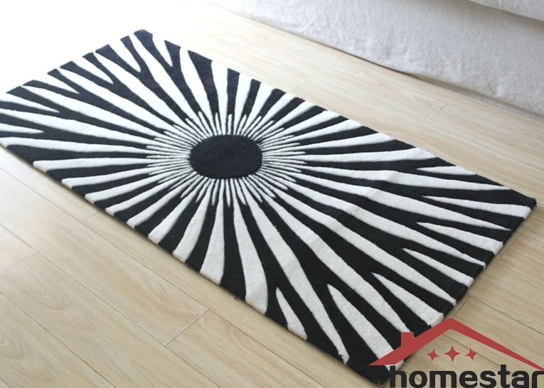 Пользовательские Ковры ручной работы черный Белый цвет полосы модные