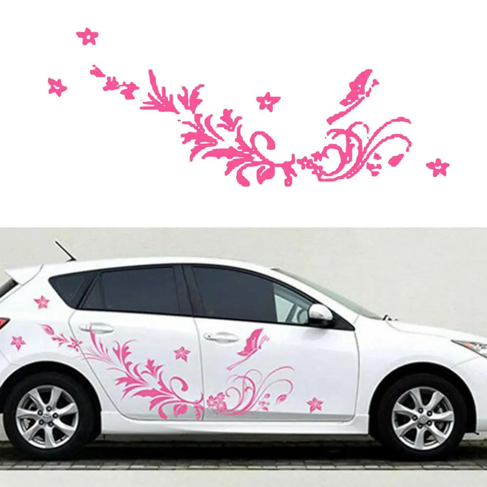 

2pcs Durable PVC Butterfly Love Flower Totem Personality Car Racing Waist Line Mudguard Body Side Body Sticker